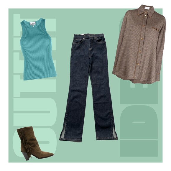 BLDWN Vented Skinny High Rise Side Slit Outer Ankle Flare Dark Blue Denim Jeans - Picture 6 of 17